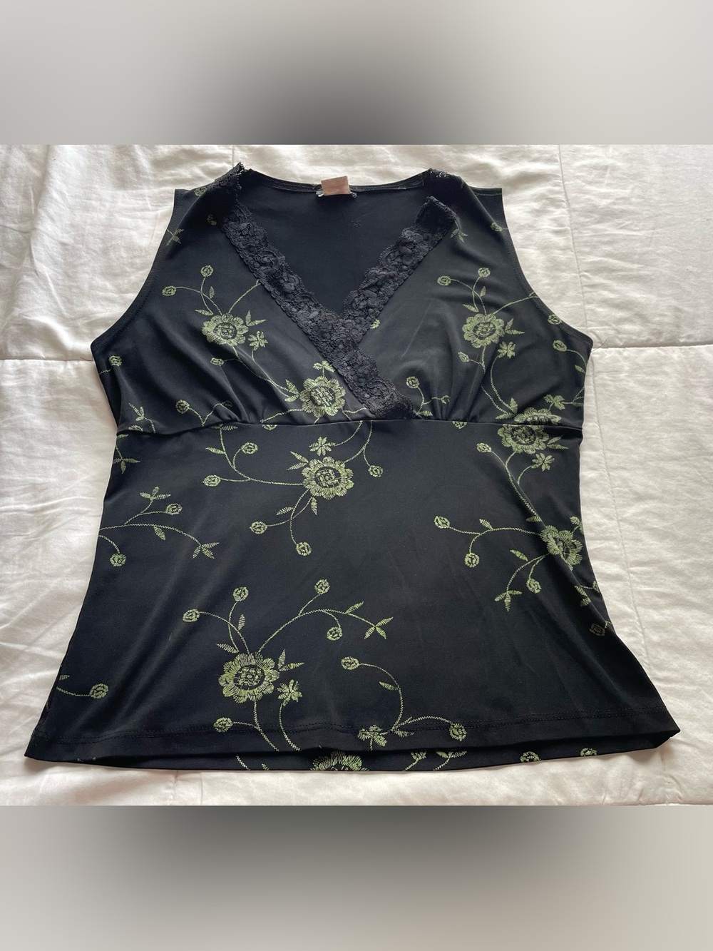 Y2K Black Green Floral Surplice Babydoll Top 6 Lorelei Gilmore Fairy Grunge Chic
